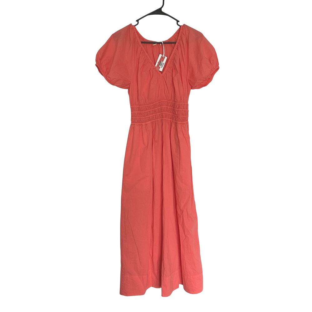 NWT Marine Layer Emery Poplin Midi Dress Coral Cotton Coastal Minimalist Size XS